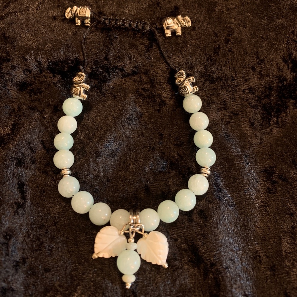 Adjustable Amazonite gemstone bead bracelet with dangling charms